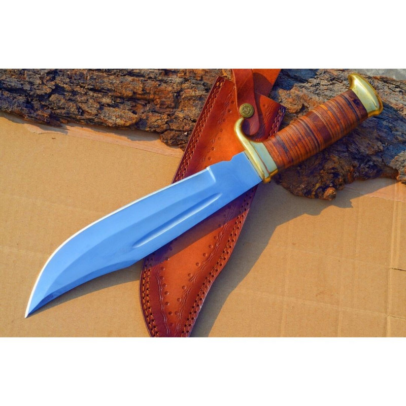 Crocodile Dundee Bowie Knife Custom Handmade Bowie Leather Handle D2 Mirror Poli (4).jpg