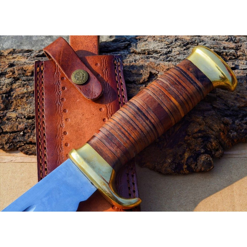 Crocodile Dundee Bowie Knife Custom Handmade Bowie Leather Handle D2 Mirror Poli (5).jpg