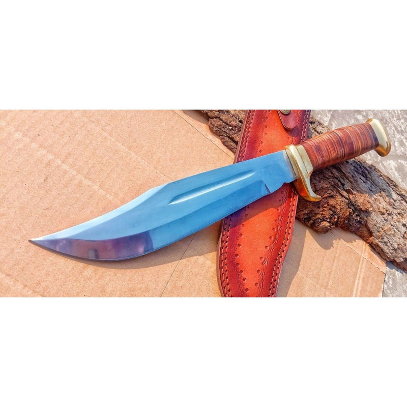 Crocodile Dundee Bowie Knife Custom Handmade Bowie Leather Handle D2 Mirror Poli (6).jpg