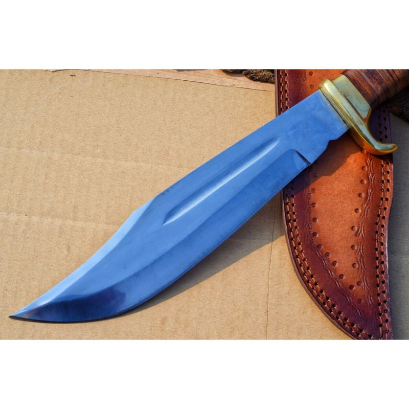 Crocodile Dundee Bowie Knife Custom Handmade Bowie Leather Handle D2 Mirror Poli (7).jpg