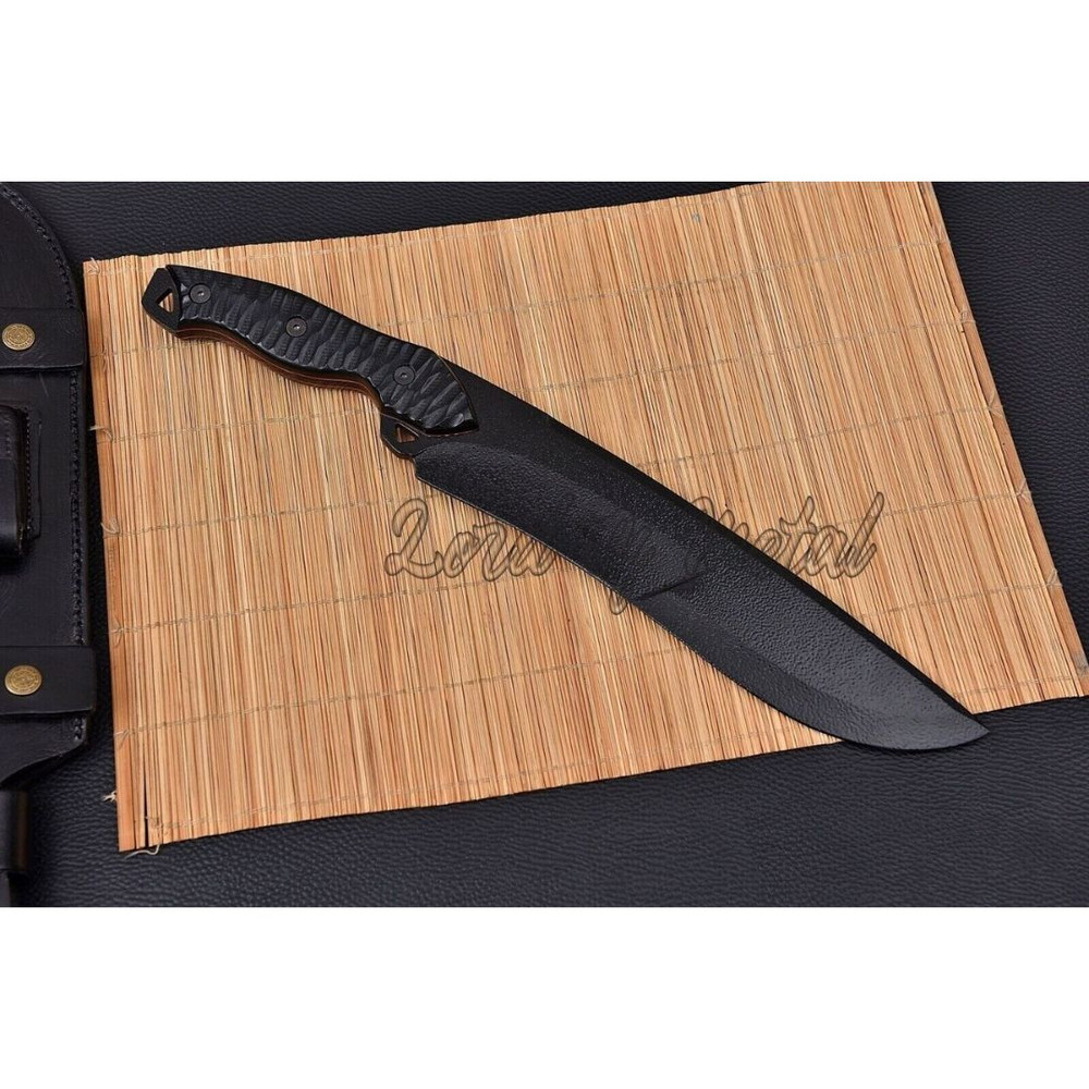 Fixed Blade Black Coated Bowie Knife Custom Handmade Bowie Full Tang Hunting Kni (2).jpg