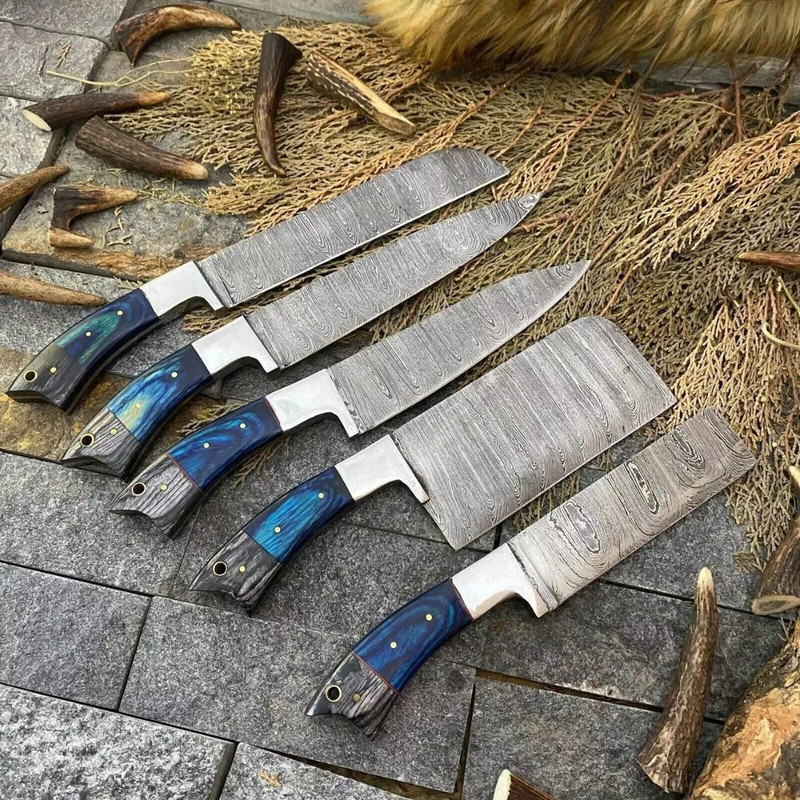 Chef Knife Set Custom Handmade Damascus Steel Full Tang Forged Steel Knife Set (4).jpg