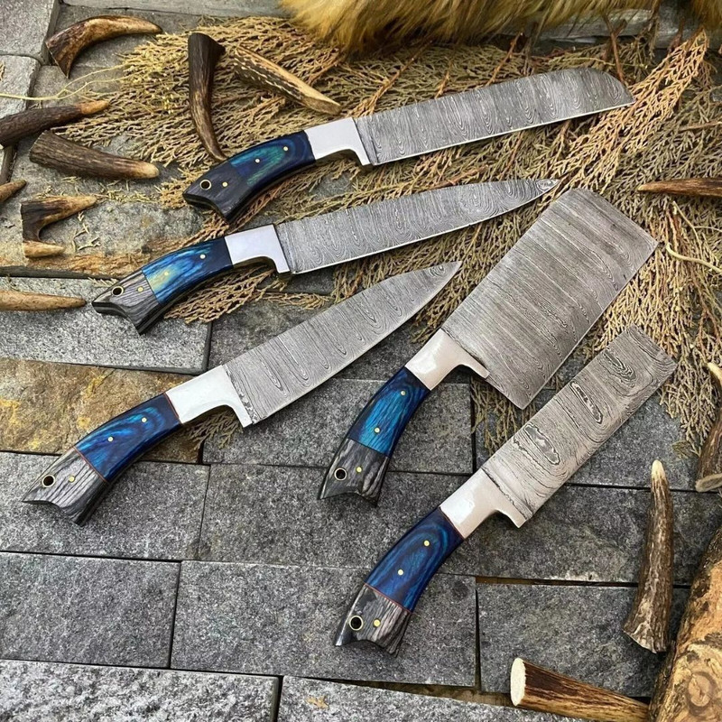 Chef Knife Set Custom Handmade Damascus Steel Full Tang Forged Steel Knife Set (5).jpg
