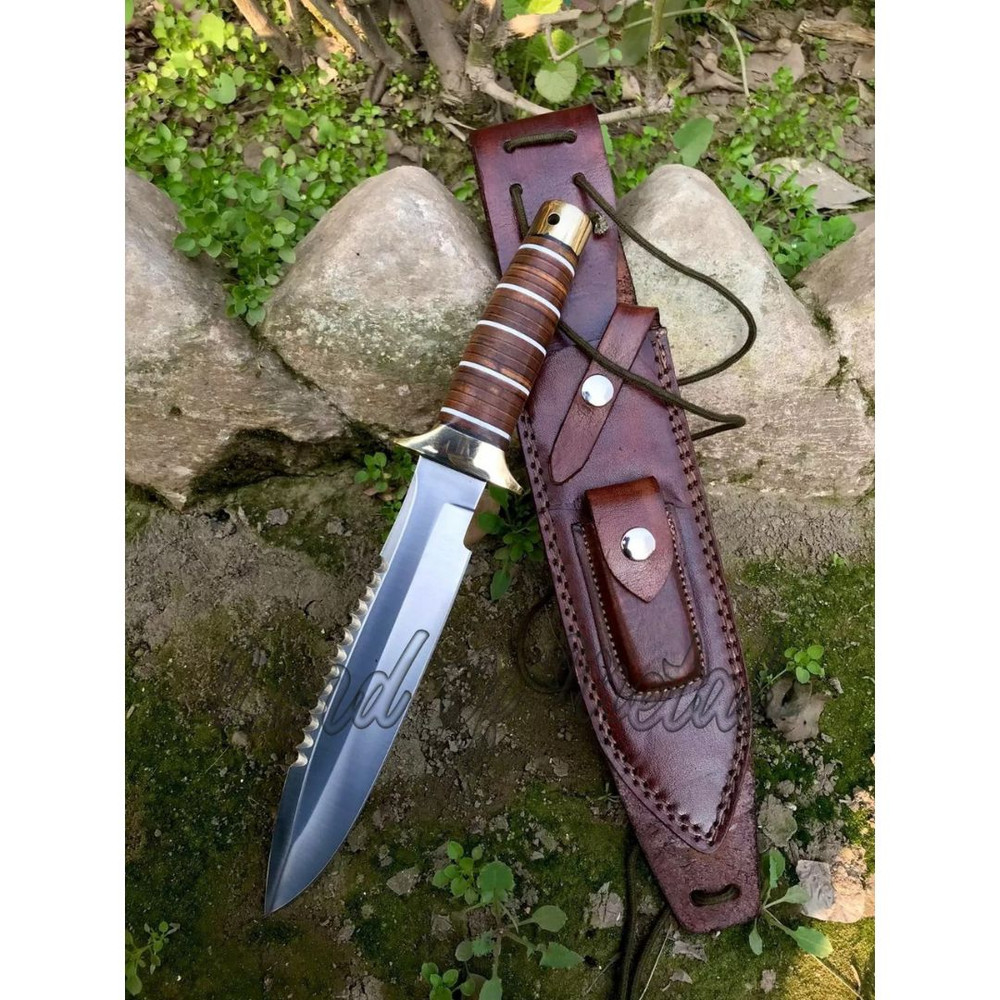 Lom Handle Knife Custom Handmade Bowie Stacked Leather Survival Knife WEngrave (1).jpg