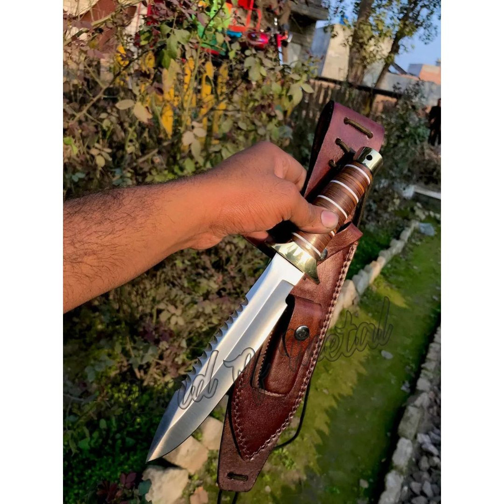 Lom Handle Knife Custom Handmade Bowie Stacked Leather Survival Knife WEngrave (2).jpg