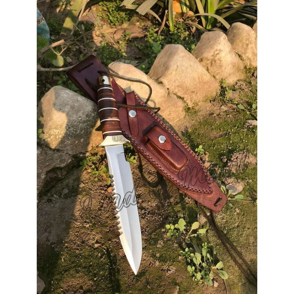 Lom Handle Knife Custom Handmade Bowie Stacked Leather Survival Knife WEngrave (3).jpg