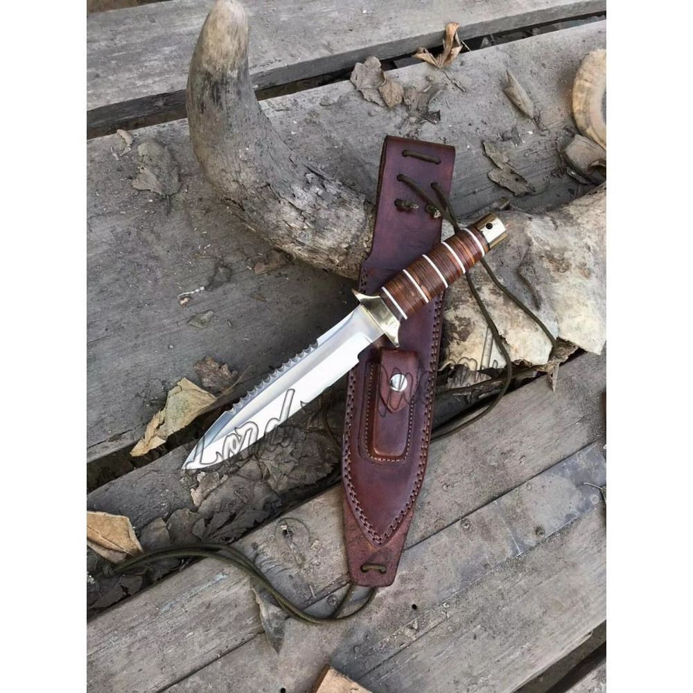 Lom Handle Knife Custom Handmade Bowie Stacked Leather Survival Knife WEngrave (4).jpg