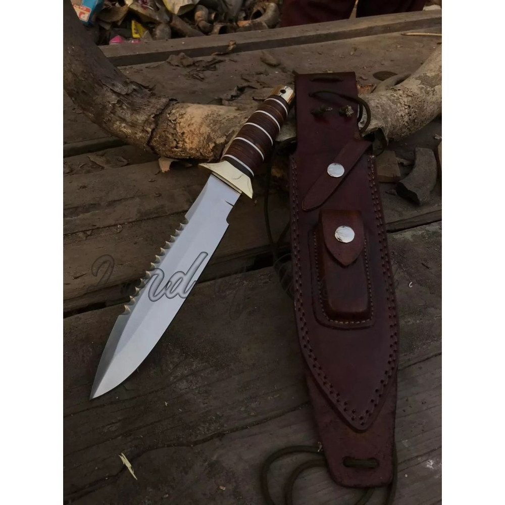 Lom Handle Knife Custom Handmade Bowie Stacked Leather Survival Knife WEngrave (6).jpg
