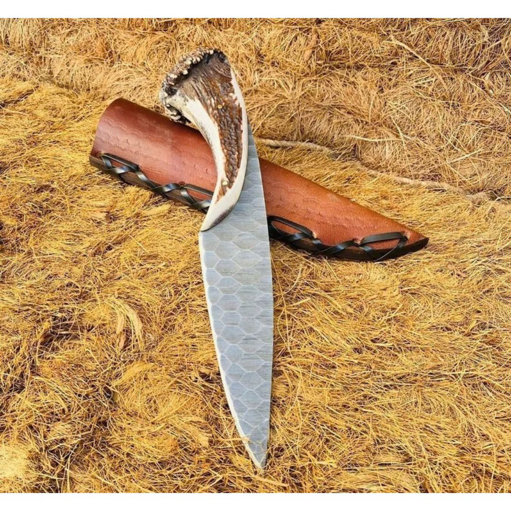 Stag Antler Bowie Knife Custom Handmade Bowie Survival Outdoor Knife Carbon Knif (3).jpg
