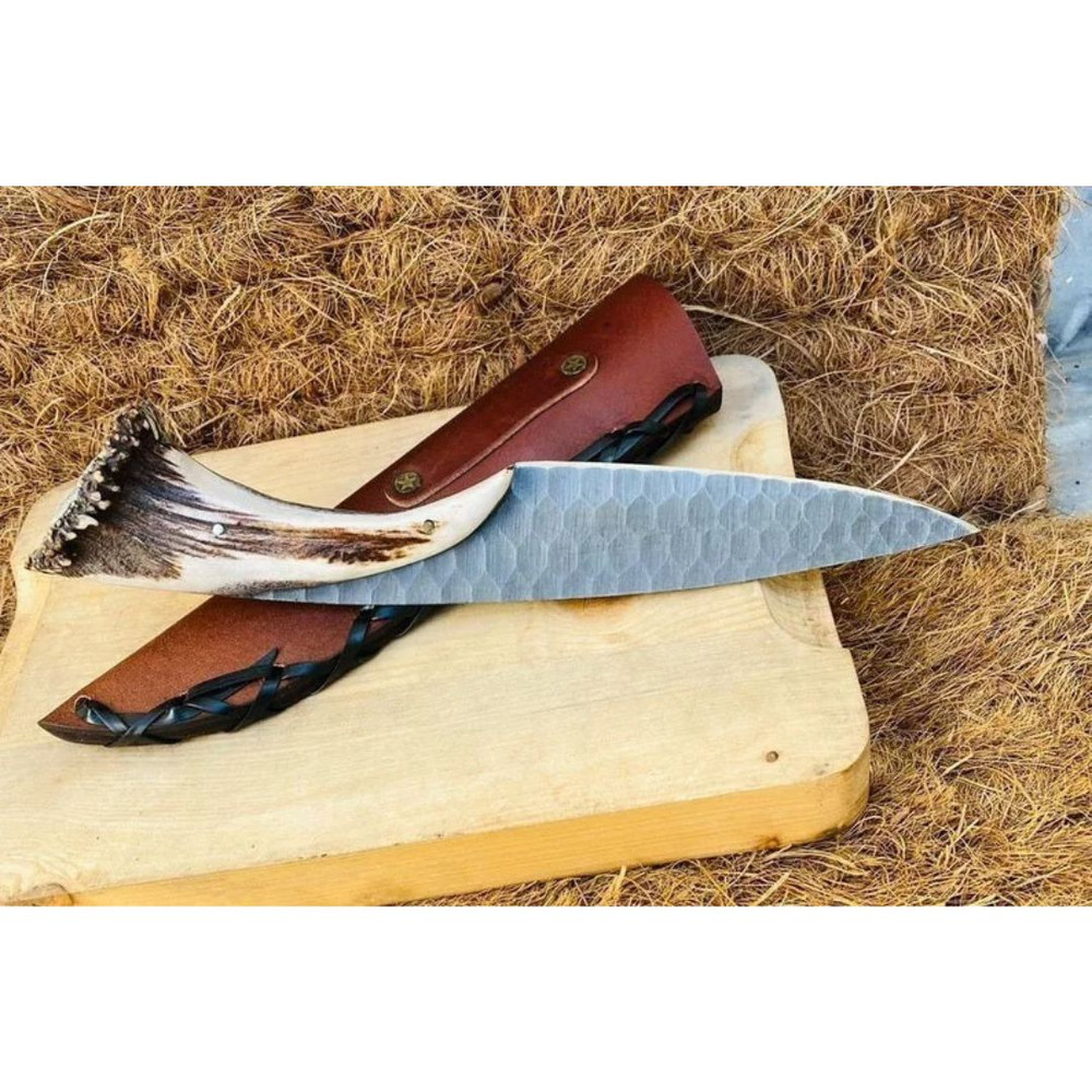 Stag Antler Bowie Knife Custom Handmade Bowie Survival Outdoor Knife Carbon Knif (4).jpg