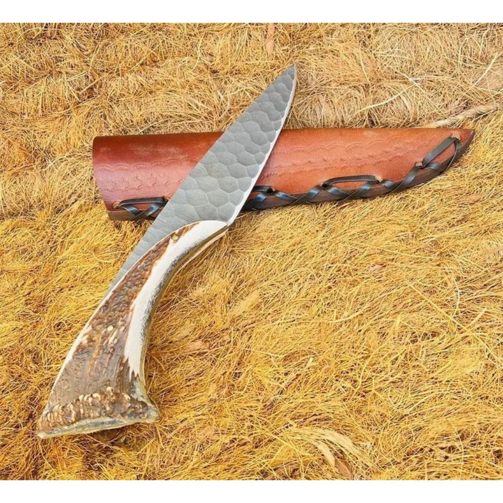 Stag Antler Bowie Knife Custom Handmade Bowie Survival Outdoor Knife Carbon Knif (5).jpg