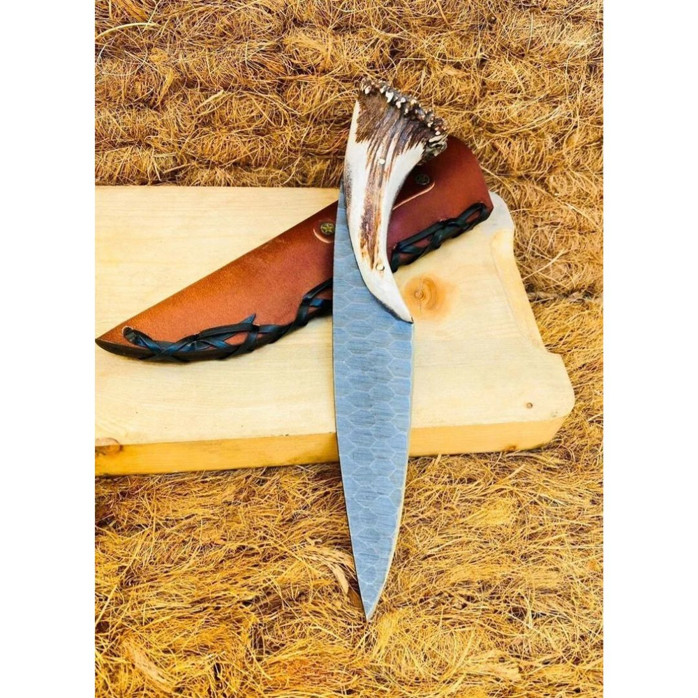 Stag Antler Bowie Knife Custom Handmade Bowie Survival Outdoor Knife Carbon Knif (8).jpg