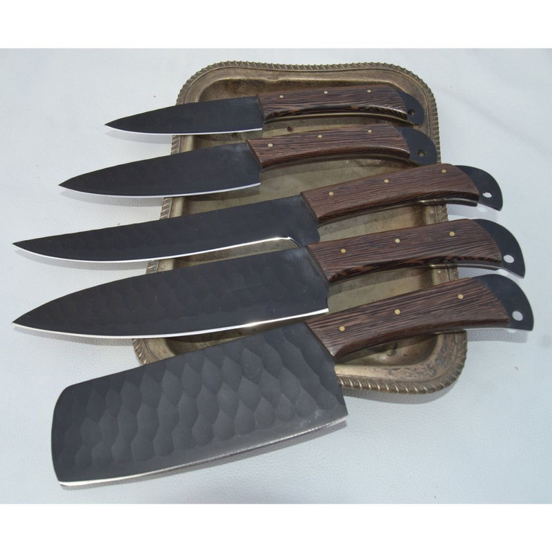 Handmade Carbon Steel Chef Free Engraving Set Full Tang Kitchen Knife Set Camp (7).jpg