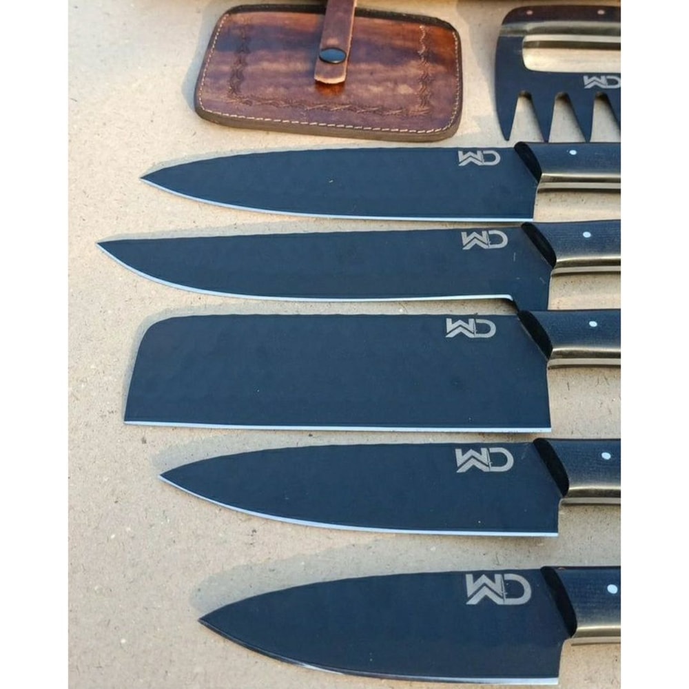 Handmade Carbon Steel Chef Free Engraving Set Full Tang Kitchen Knife Set Camp (2).jpg