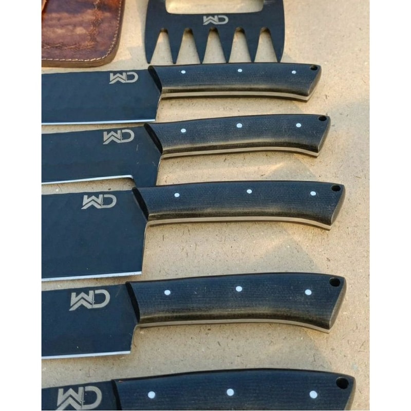 Handmade Carbon Steel Chef Free Engraving Set Full Tang Kitchen Knife Set Camp (3).jpg