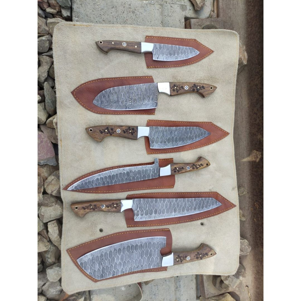 Engraved Chef Knife Set Handmade Damascus Steel Full Tang Forged Steel Knife Set (1).jpg