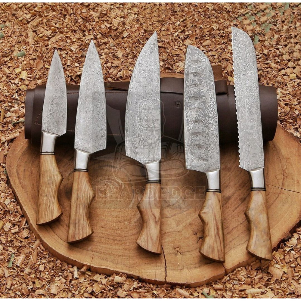 Chef Knife Set Custom Handmade Damascus Steel Full Tang Camping Hunting Set (1).jpg