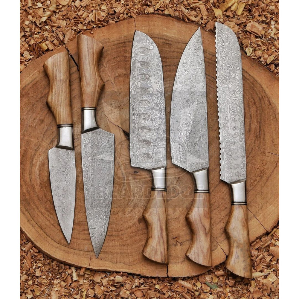 Chef Knife Set Custom Handmade Damascus Steel Full Tang Camping Hunting Set (2).jpg
