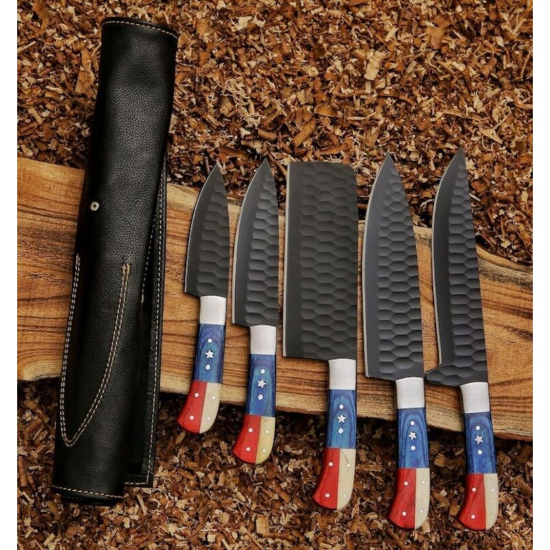 USA Flag Handle Chef Set Custom Handmade Kitchen Knife Set Camping Hunting Knive (3).jpg