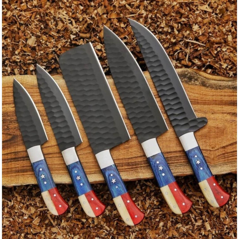 USA Flag Handle Chef Set Custom Handmade Kitchen Knife Set Camping Hunting Knive (4).jpg