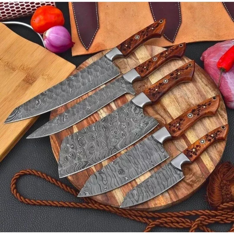 Engraved Handles Chef Set Fully Forged Damascus Steel Camping Knives Outdoor Hun (3).jpg