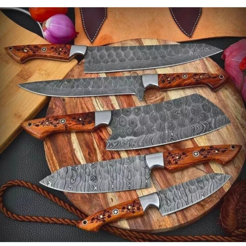 Engraved Handles Chef Set Fully Forged Damascus Steel Camping Knives Outdoor Hun (5).jpg