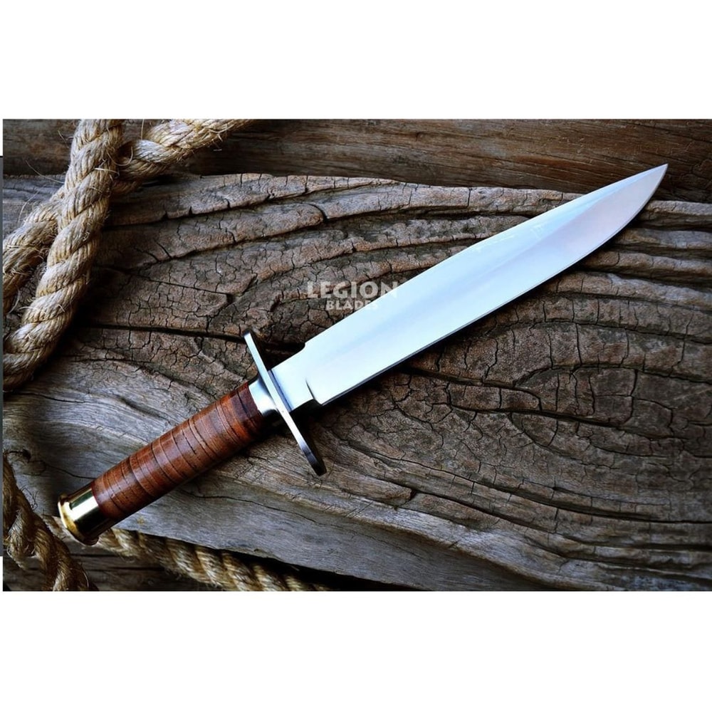 Leather Handle Bowie Knife Custom Handmade Bowie Survival Knife Camping Survival (2).jpg