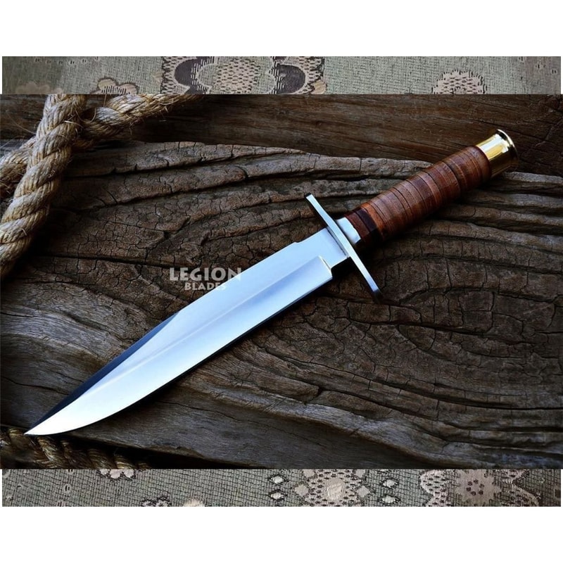 Leather Handle Bowie Knife Custom Handmade Bowie Survival Knife Camping Survival (3).jpg