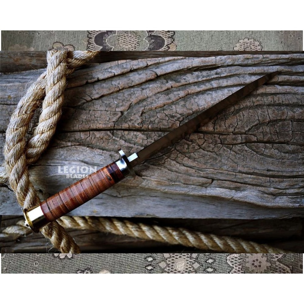 Leather Handle Bowie Knife Custom Handmade Bowie Survival Knife Camping Survival (1).jpg