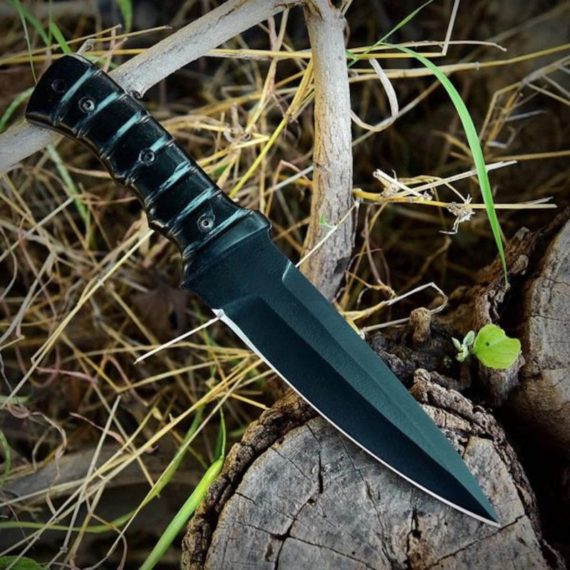 Black Powder Coated Fixed Blade Knife Handmade Hunting Survival Buffalo Horn (2).jpg