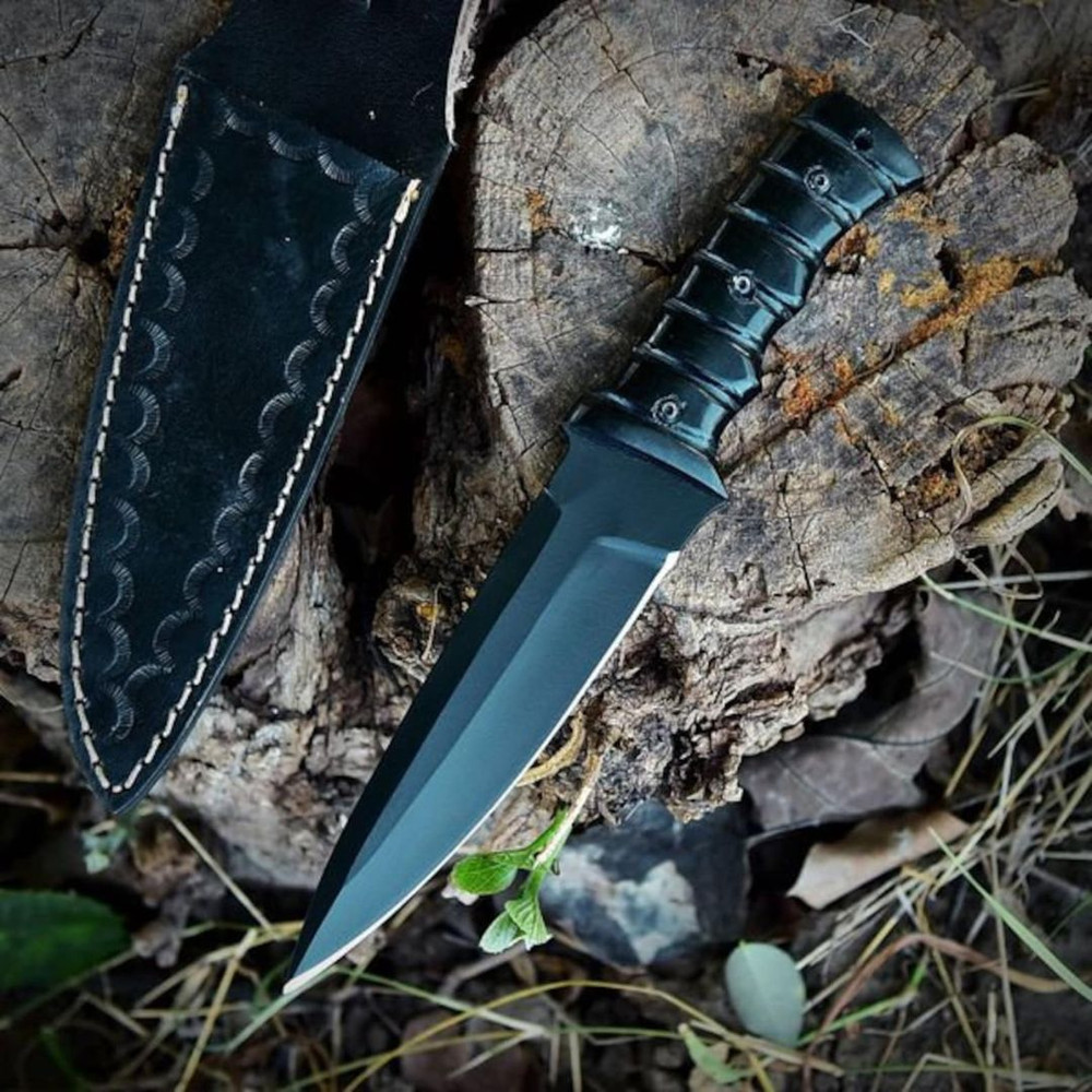 Black Powder Coated Fixed Blade Knife Handmade Hunting Survival Buffalo Horn (3).jpg