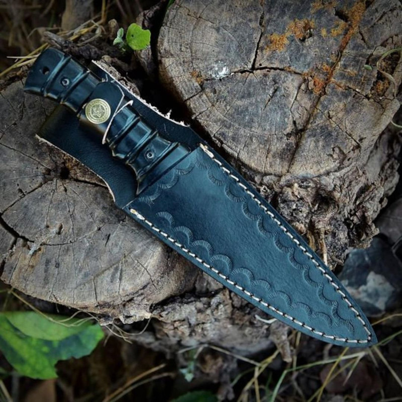 Black Powder Coated Fixed Blade Knife Handmade Hunting Survival Buffalo Horn (5).jpg
