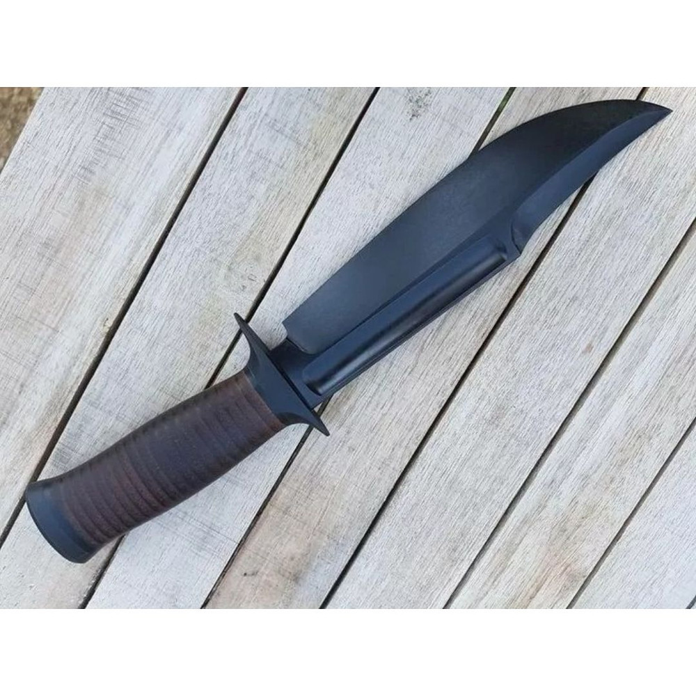 440c Black Carbon Steel Bowie Knife Leather Handle Hunting Knife Survival Camp (3).jpg