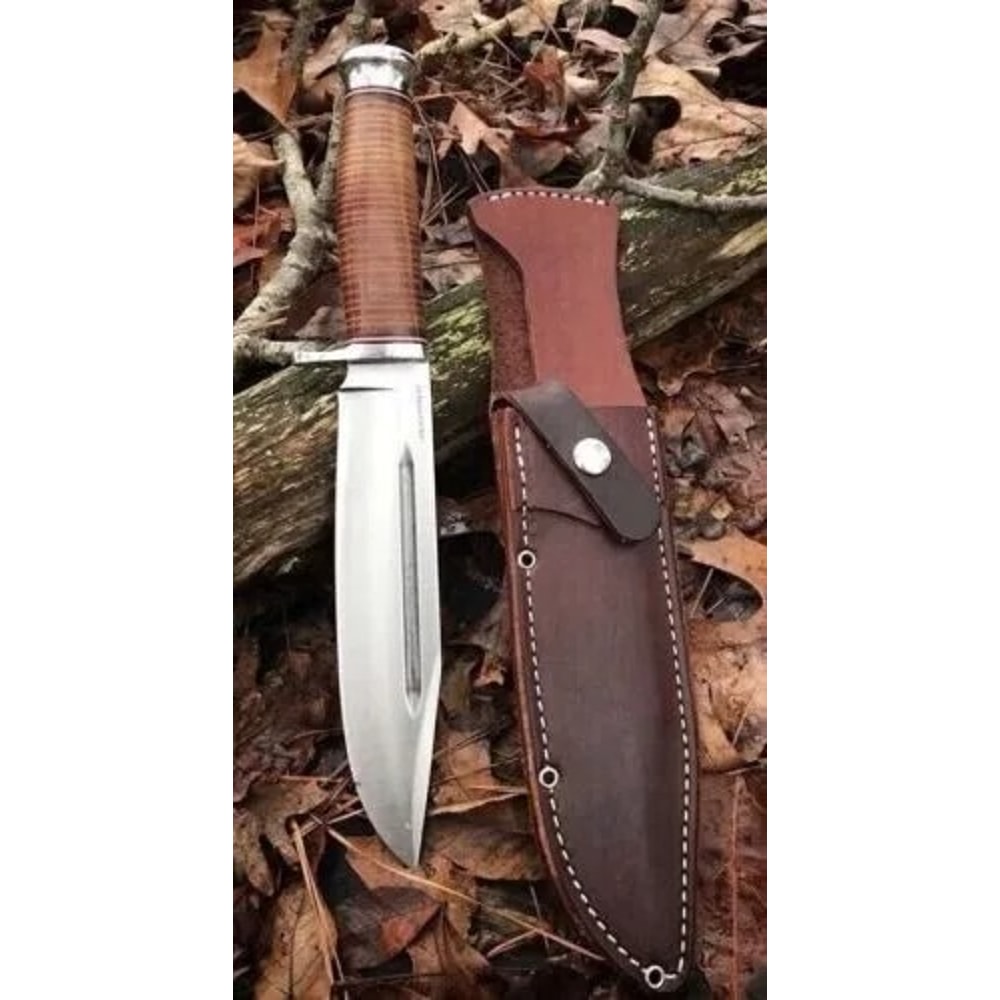 Custom Handmade Leather Bowie Knife D2 Tool Steel Bowie Knife Camping Hunting.jpg