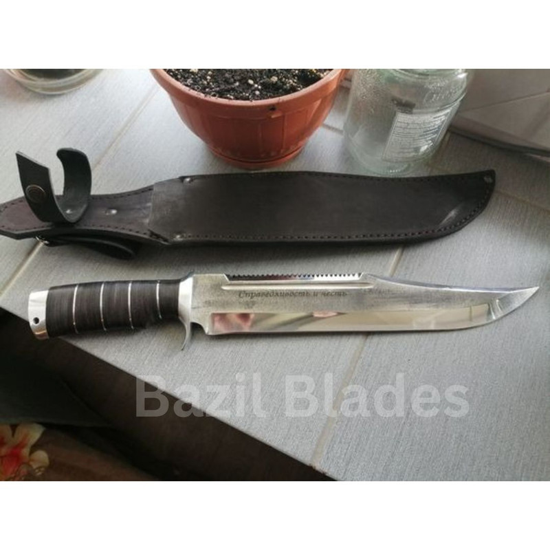 Carbon Steel Hunting Bowie Knife Leather Handle D2 Tool Steel Survival Bowie 0