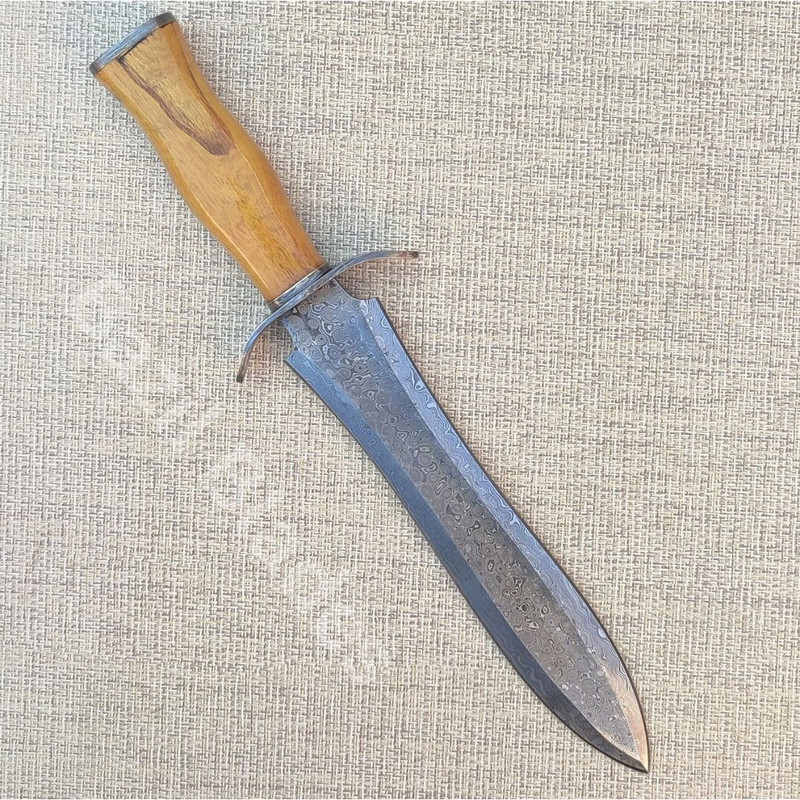 Custom Damascus Bowie Knife Raindrop Pattern Knife Fixed Blade Knife Outdoor 0