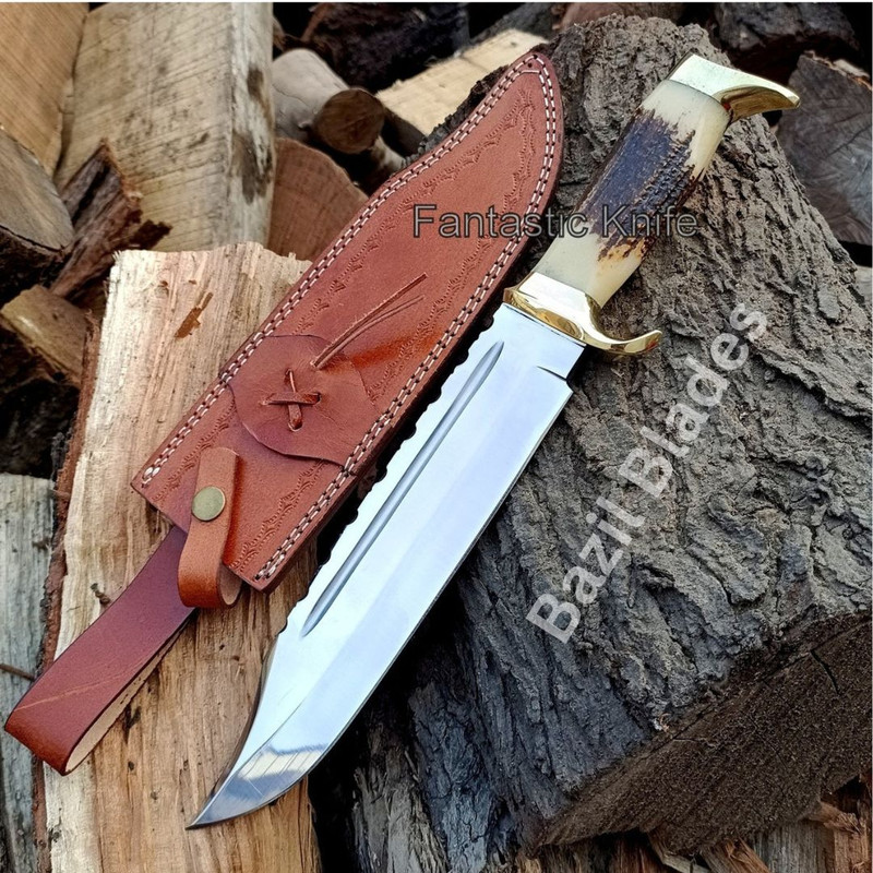 Stag Handle Knife Custom Knife D2 Steel Bowie Knife For Outdoor And Camping Knife 0