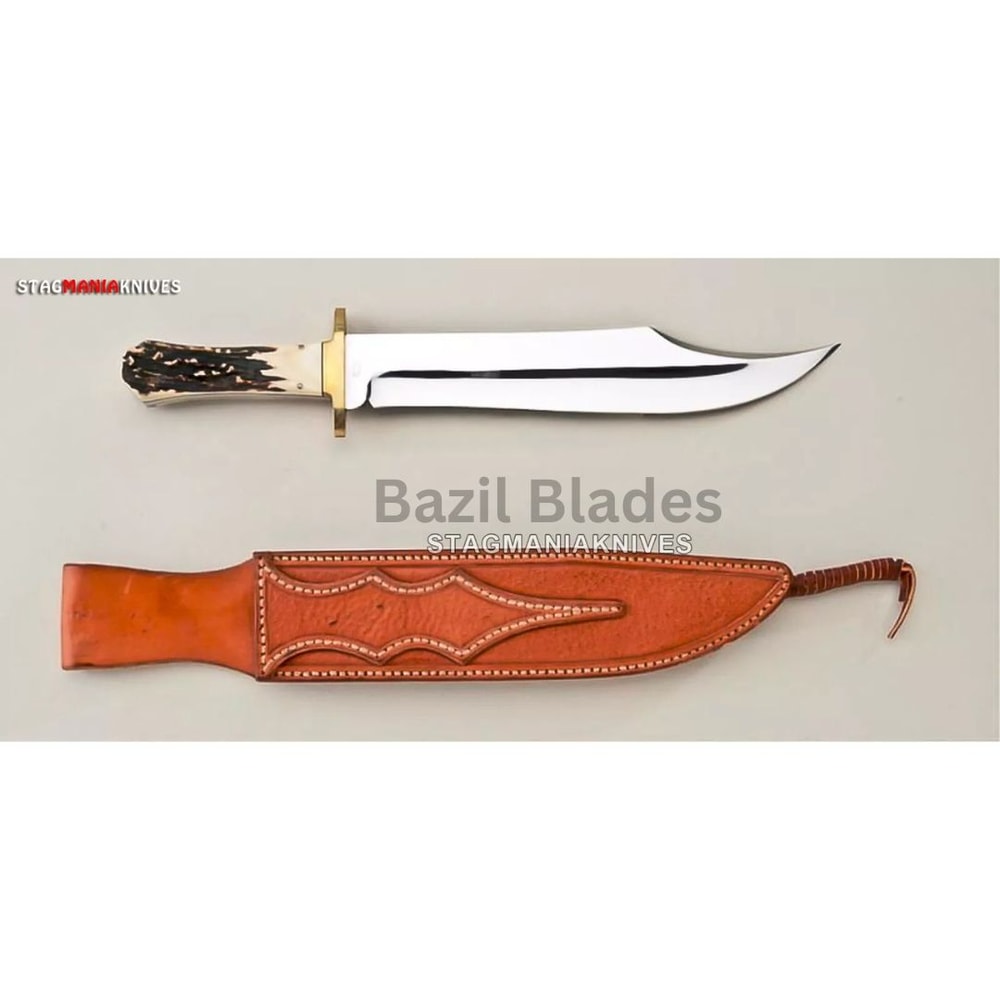 Handmade Full Tang Knife Custom Knife Stag Handle Bowie Knife D2 Steel Survival 0