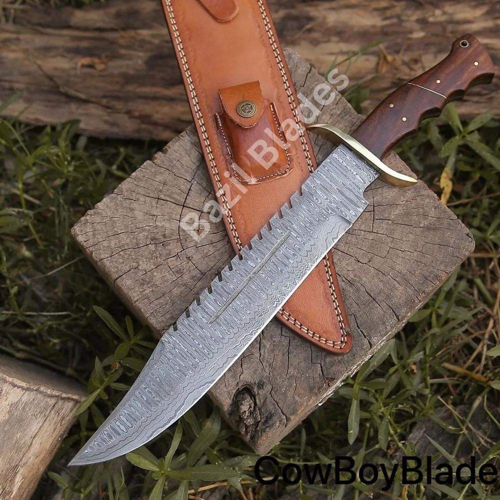 Damascus Steel Custom Knife Full Tang Hunting Bowie Survival Camping Bowie Knife 0