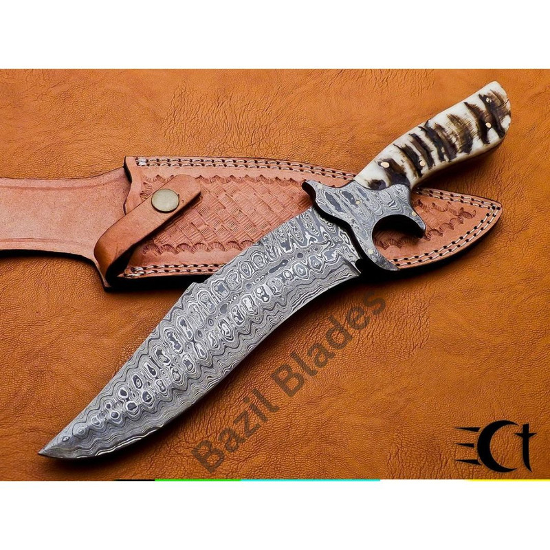 Custom Knife Ram Horn Hunting Bowie Knife Survival Full Tang Bowie Camping Knife 0