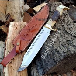 Stag Handle Custom Knife D2 Steel Hunting Knife Survival Outdoor Handmade Knife
