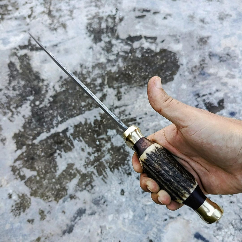 Stag Antler Custom Knife Damascus Steel Hunting Bowie Survival Outdoor Knife 3