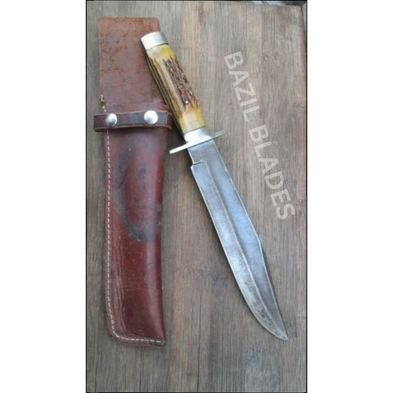 Stag Handle Bowie Knife Carbon Steel Full Tang Bowie Knife Outdoor Camping Knife 0