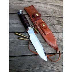 stacked leather handle bowie knife custom knife handmade hunting knife survival