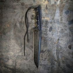 wrist thong hole full tang custom bowie knife 1095 c steel hunting & survival