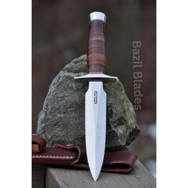 Stacked Leather Knife Custom Knife For Survival Handmade Bowie Knife Camping 0