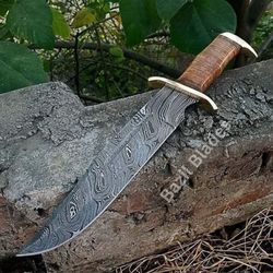 stacked leather handle bowie knife damascus steel bowie knife survival knife