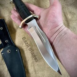 custom knife leather handle d2 steel handmade bowie knife survival & outdoor