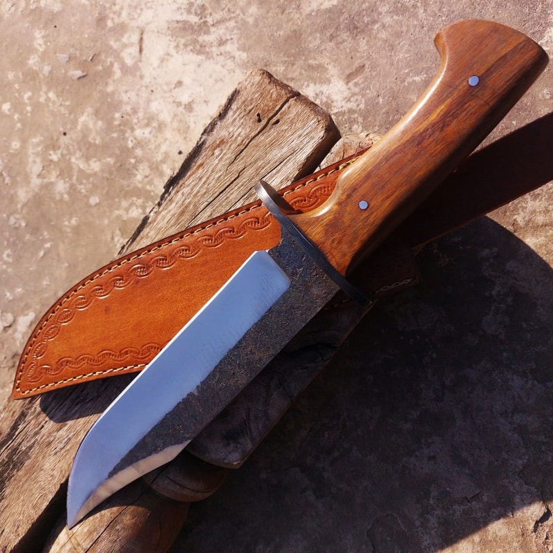 Custom Handmade Bowie Knife Carbon Steel Full Tang Hunting Knife Wood Handle 1