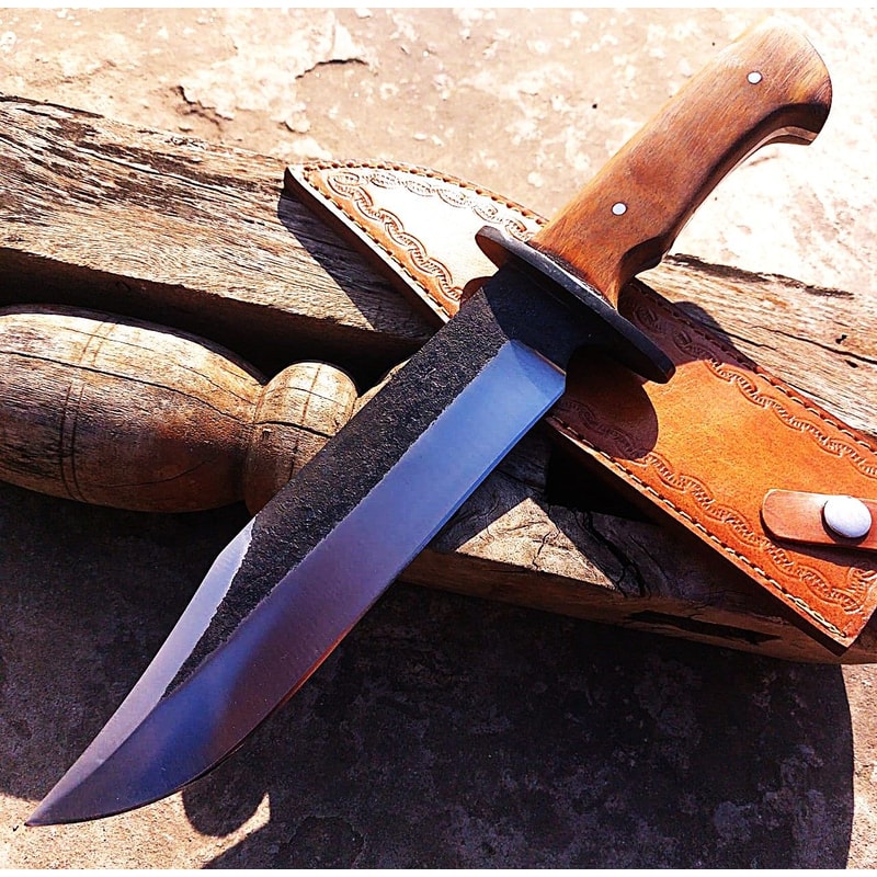 Custom Handmade Bowie Knife Carbon Steel Full Tang Hunting Knife Wood Handle 2